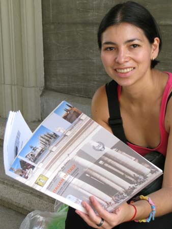 Student reading brochure